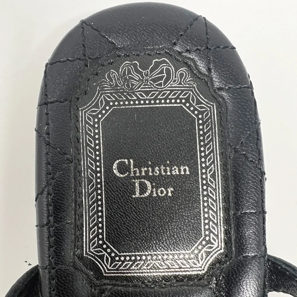 Christian Dior Delices Thong‎ Flat Sandals Black Leather Cannage Rosette 36
